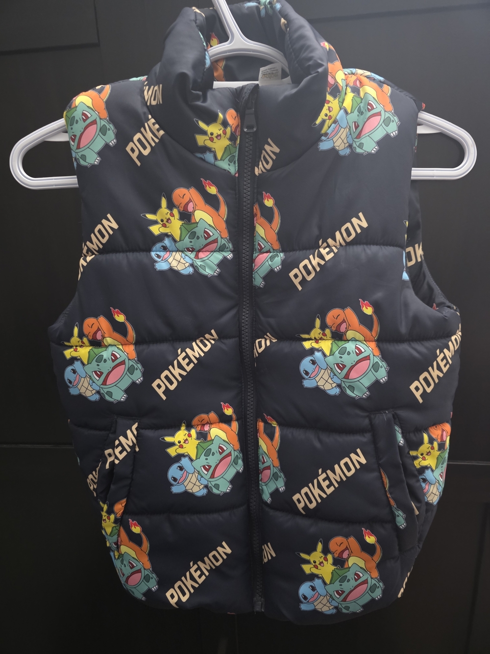 H&M Kids Pokémon Printed Navy Puffer Vest with Colorful Characters